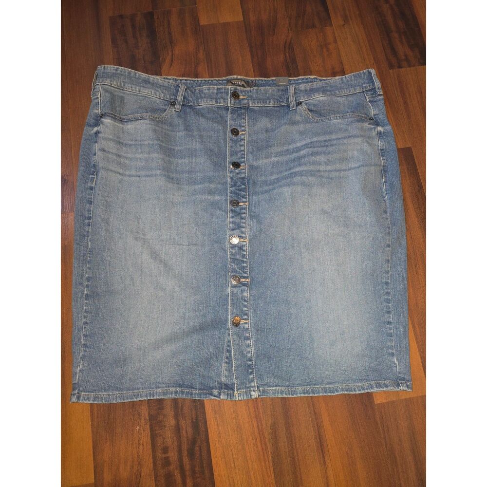 Torrid Midi Denim Skirt Womens 26 Light Wash Button Front Stretch NWT